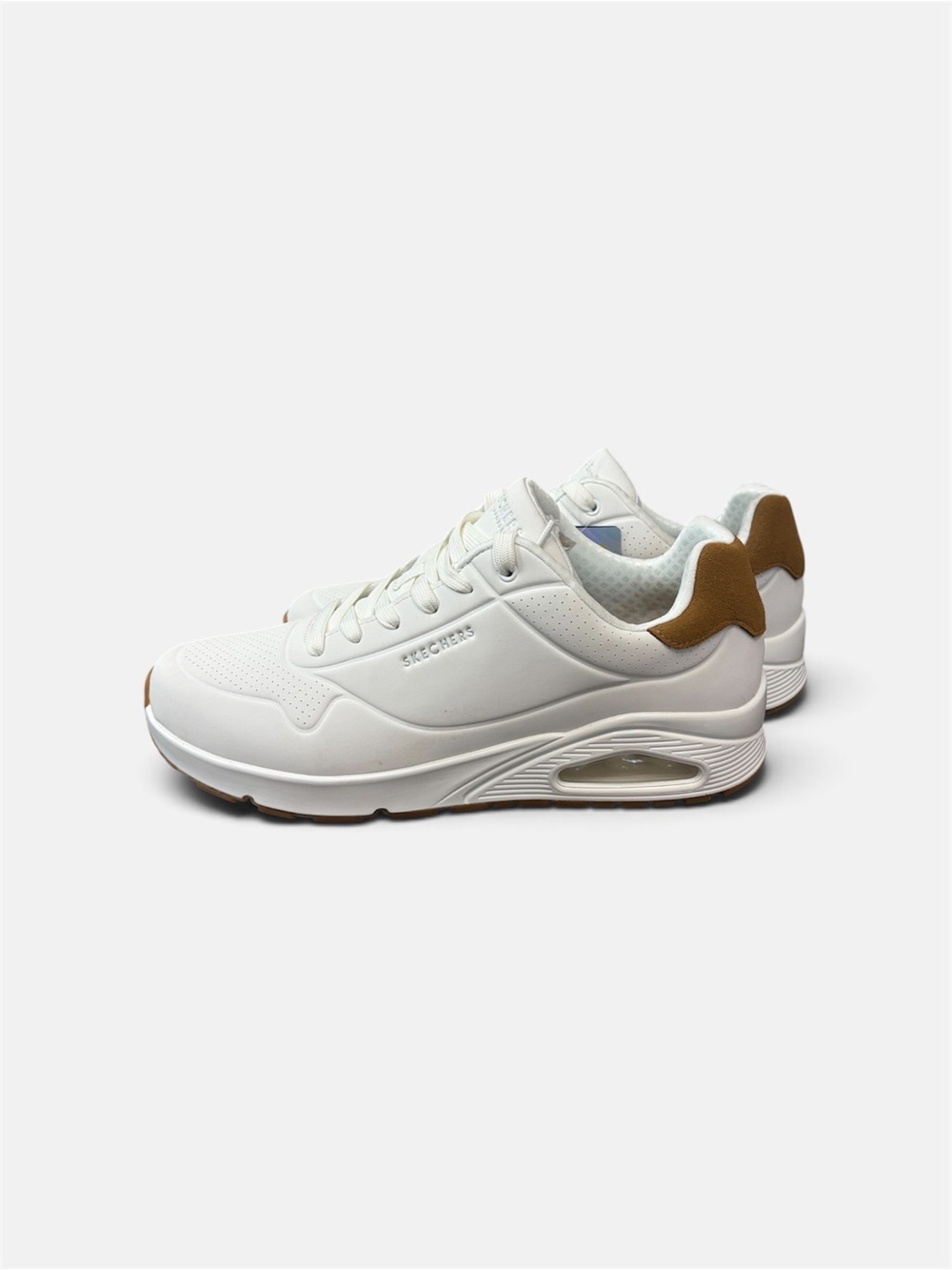 Skechers White Sneakers with Brown Heel Accent